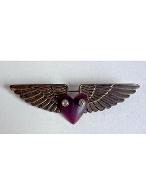 Vintage Thomas Mann Techno-Romantic Steampunk Brooch Winged Heart N/S
